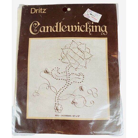 NOS Vintage 1980s Dritz Candlewicking Kit 9003 Jacobean Craft Cottagecore Flower - Picture 3 of 6